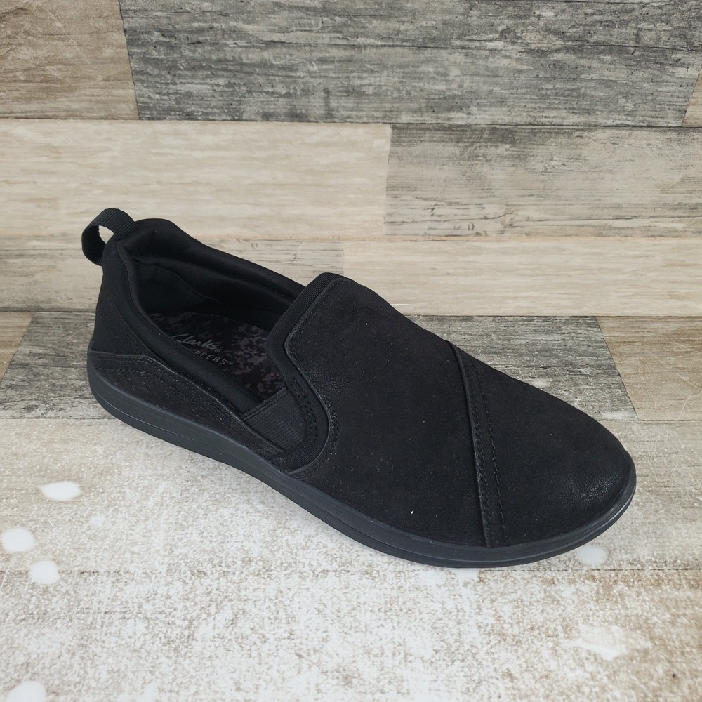 Clarks Breeze Dawn Womens Shoes Sz 8.5 M Black Suede Comfort Slip‎ On